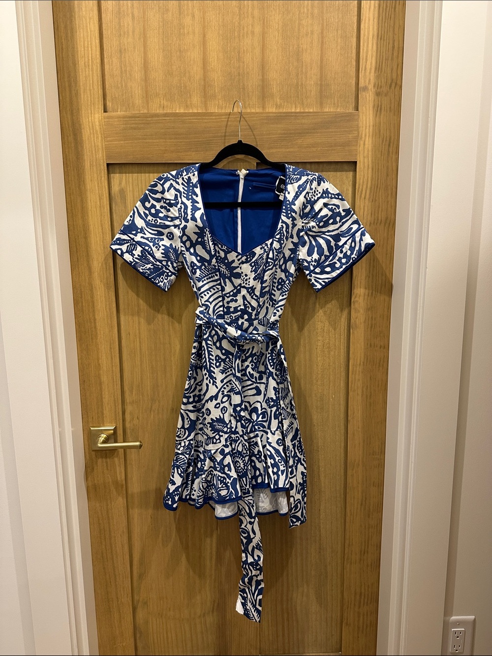 Alexis Blue and White Printed Mini Dress with Tie Waist